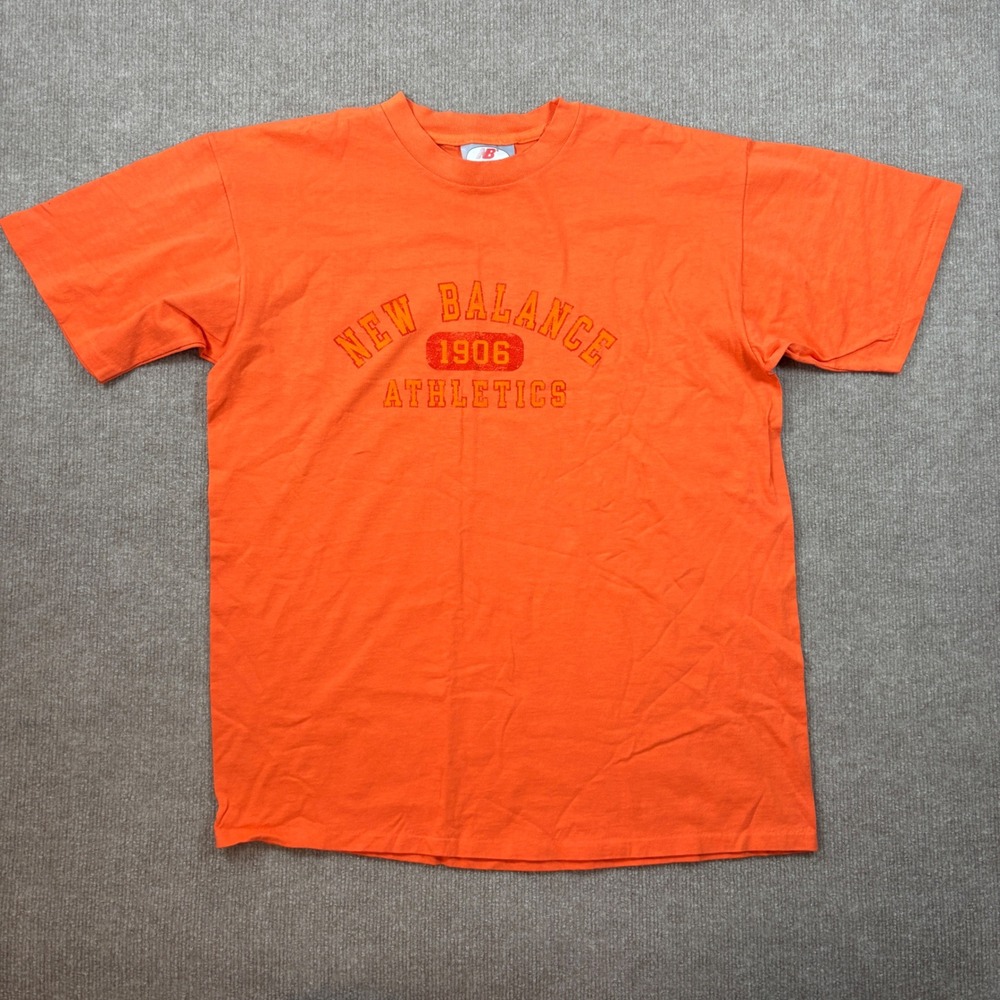 VTG 90s New Balance Orange Graphic Single Stich Shirt‎ Men Sz Large